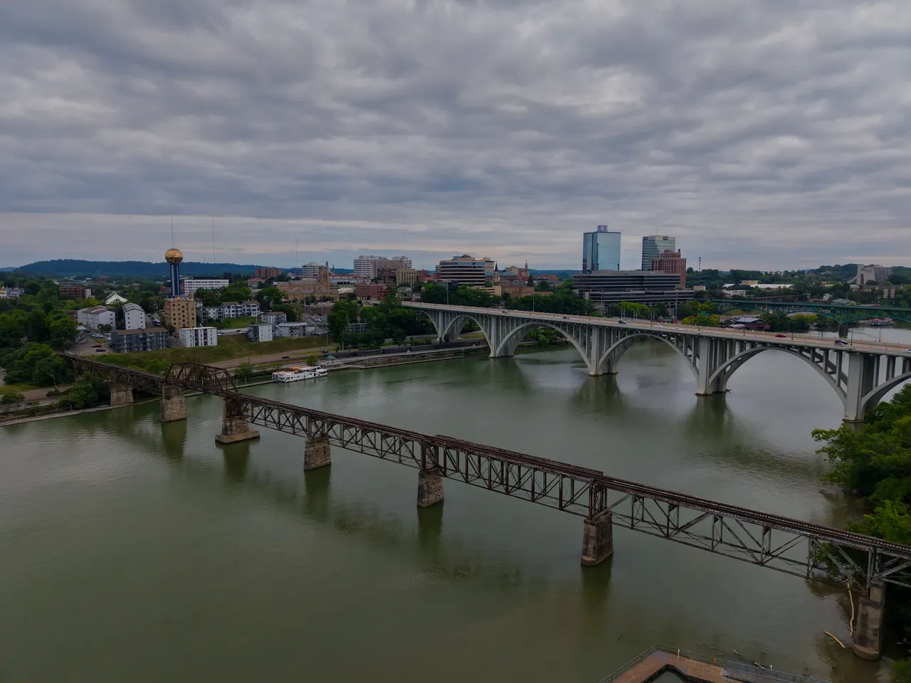 Knoxville skyline and bridges across the Tennessee River